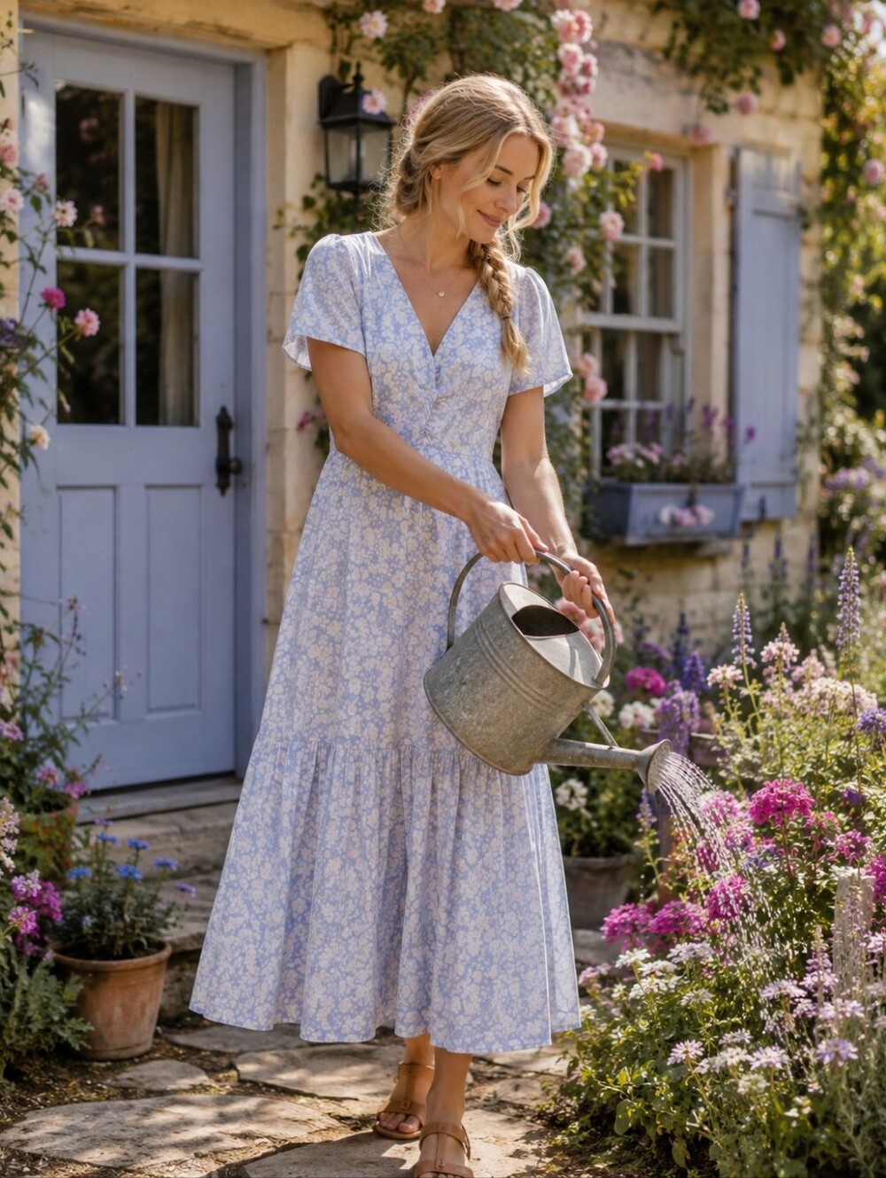 Madewell Light Blue Floral Slip Dress